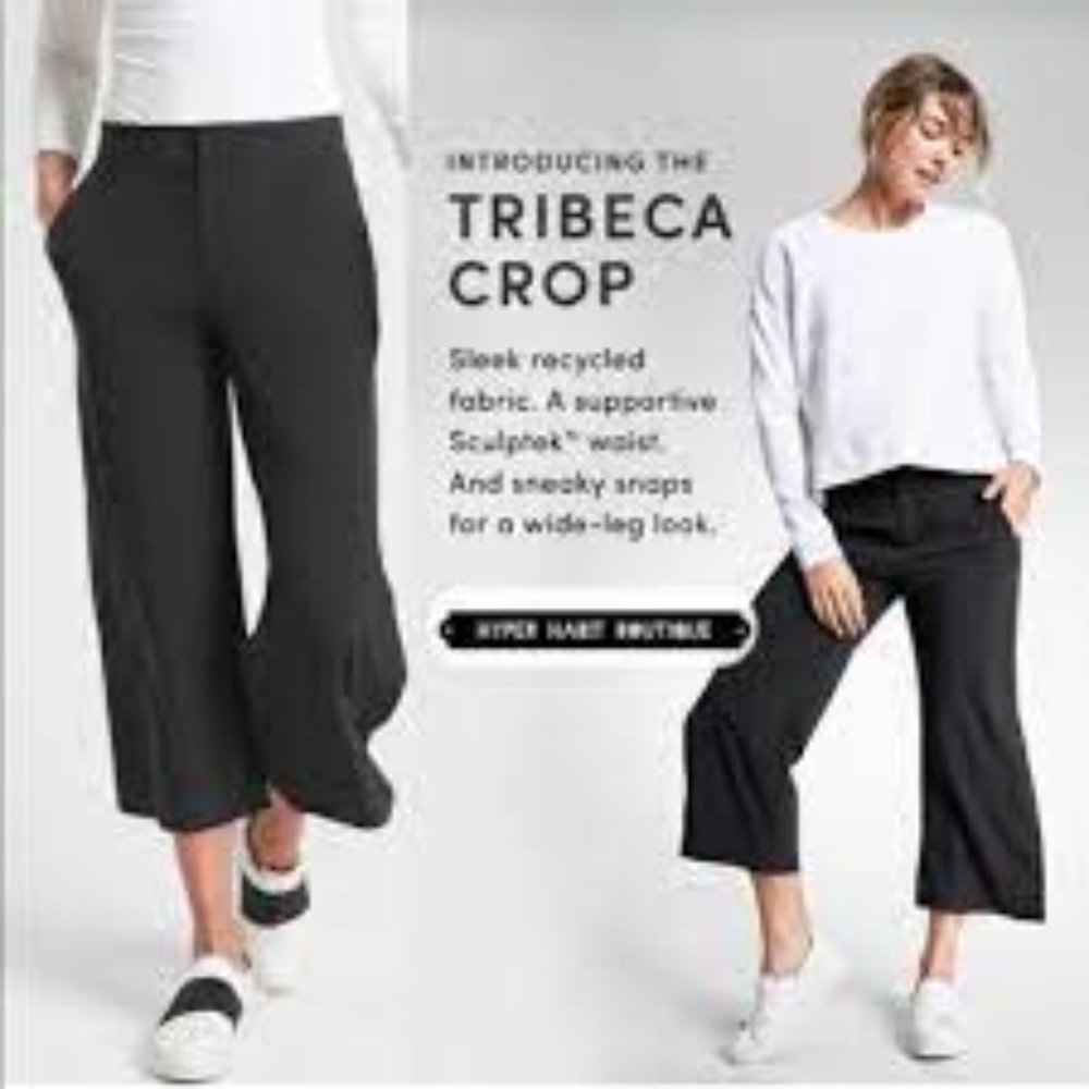 Athleta Tribeca Wide Leg Crop Pants Black Lounging Pants Size 0